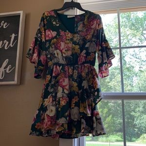 Peach Love v neck floral pattern dress